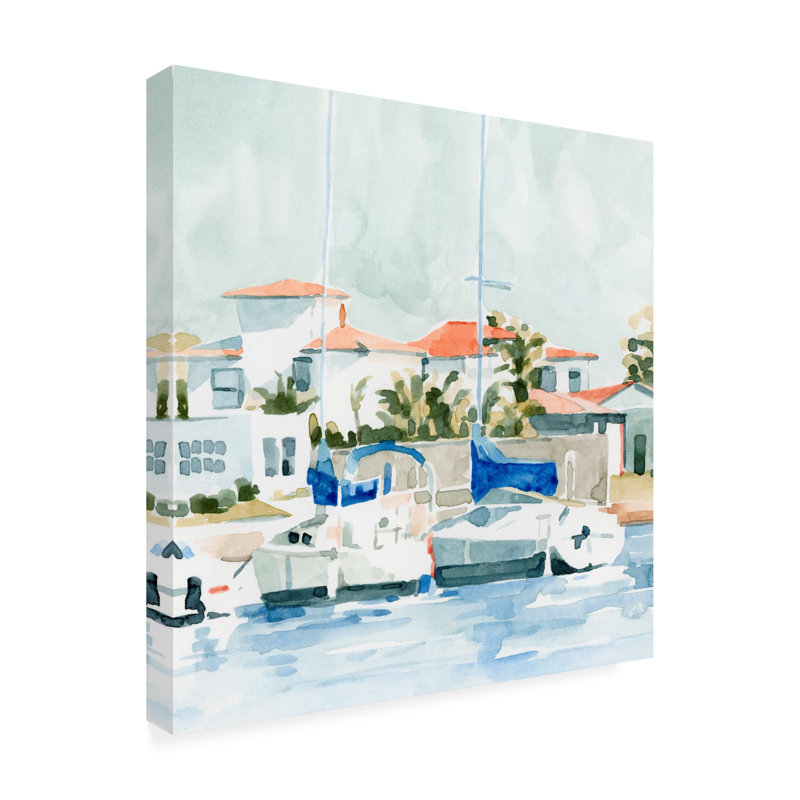 «Beach Town Summer II» par Emma Caroline - peinture sur toile tendue, H 14 po x l 14 po x P 2 po