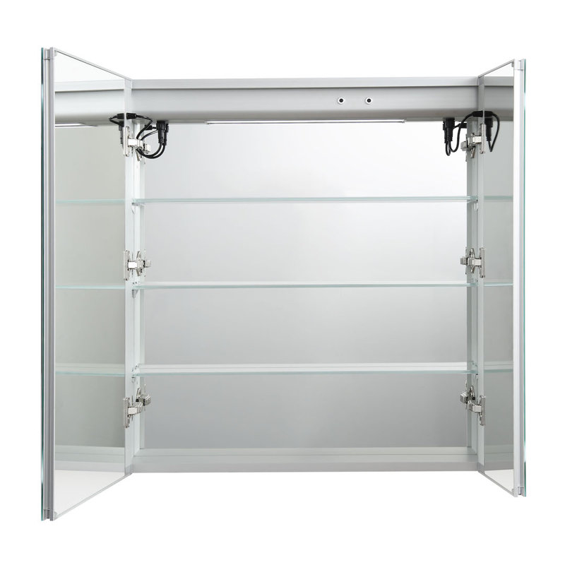 Recessed or Surface Mount Frameless LED Bathroom Medicine Cabinet with 3 Adjustable Shelves and LED Lighting, Dual