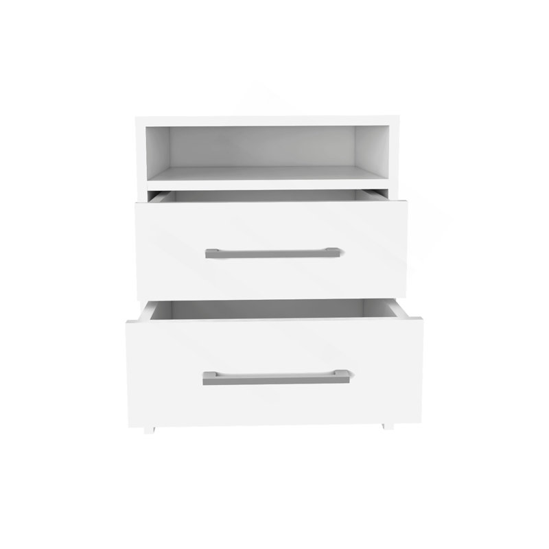 Table de chevet H 23,6 po, avec 2 tiroirs et 1 tablette, blanc, Blanc