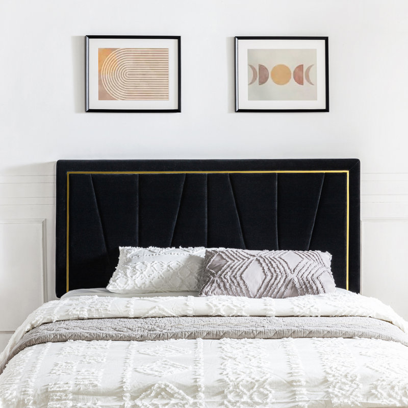 Plympton 56'' H  Velvet Upholstered Headboard with Solid Wood, Black, Queen