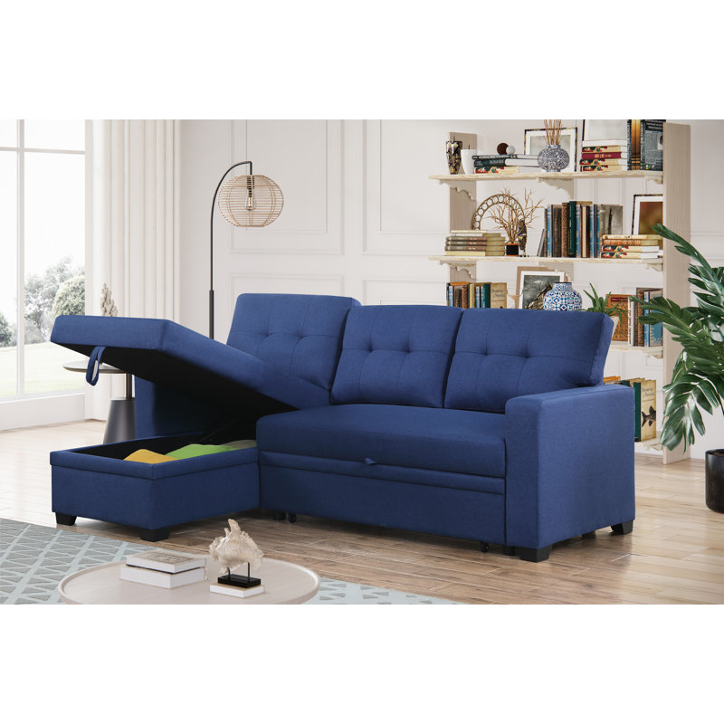 Canapé modulaire à méridienne 3 pièces Jinalyn, Mélange de lin bleu
