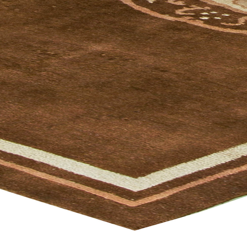 Vintage One-of-a-Kind Rectangle 8'3" x 11' 1940s Rectangle Wool Area Rug in Beige and Brown