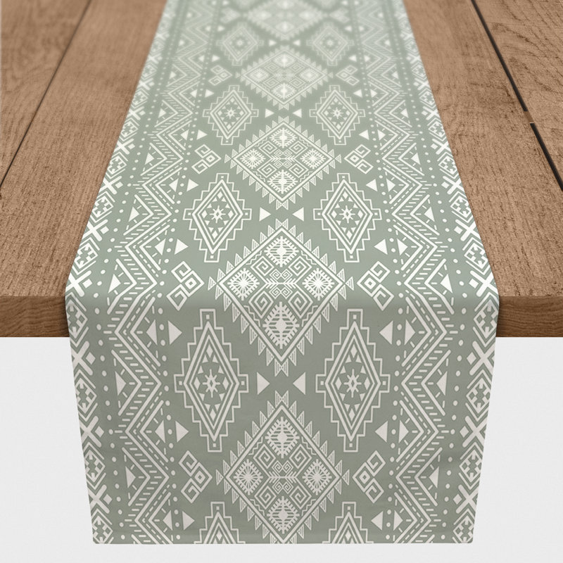 Fong Geometric Table Runner, 72" x 16", Green