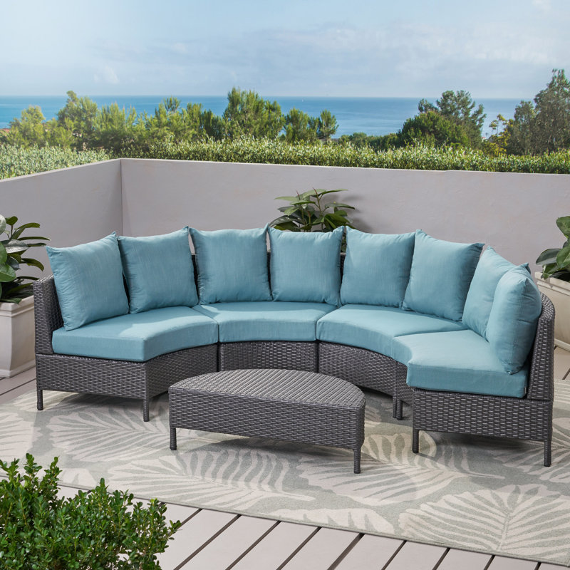 Ensemble de conversation modulaire en rotin 5 pièces avec coussins Trafford