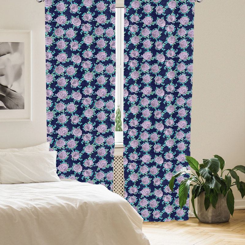 Rose Floral Semi-Sheer Rod Pocket Curtain Panels, 28" x 63"