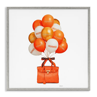 Estampe orange avec sac à main et ballons orange, design par Amanda Greenwood