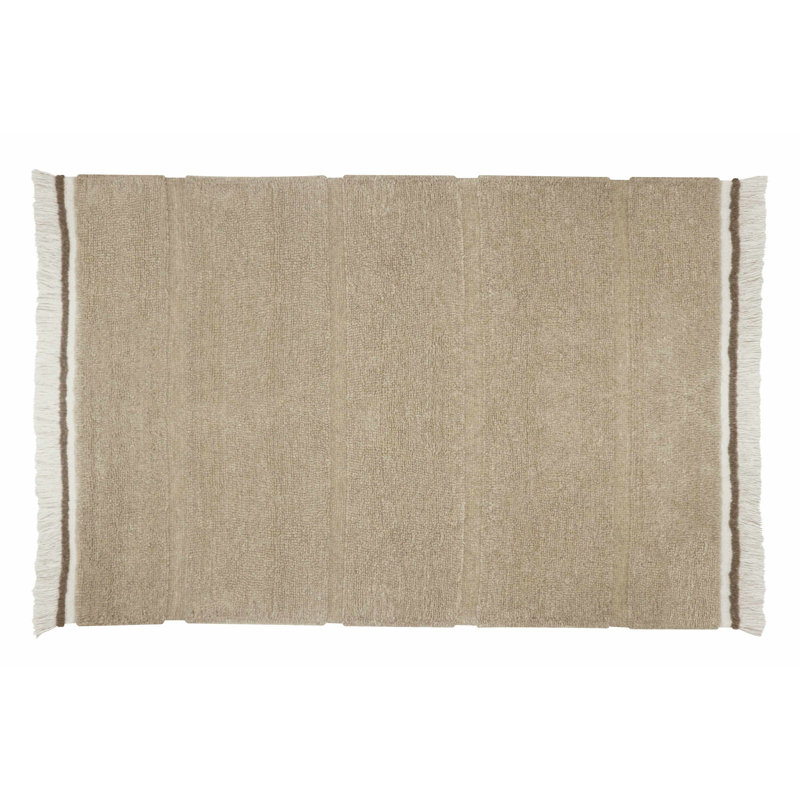 Beige Tufted Wool Rectangular Washable Area Rug