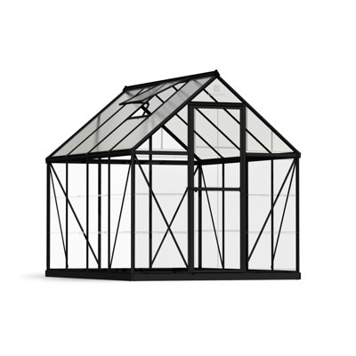 Palram - Canopia Hybrid 6' W x 6' D Walk-In Hobby Polycarbonate Aluminum Frame Greenhouse Kit with Roof Vent - Silver