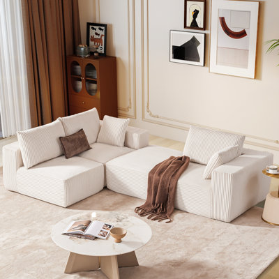 Canapé modulaire Boneless de 109 po avec siège profond, canapé modulaire Cloud avec méridienne en forme de L pour la chambre à coucher du salon - aucun assemblage requis