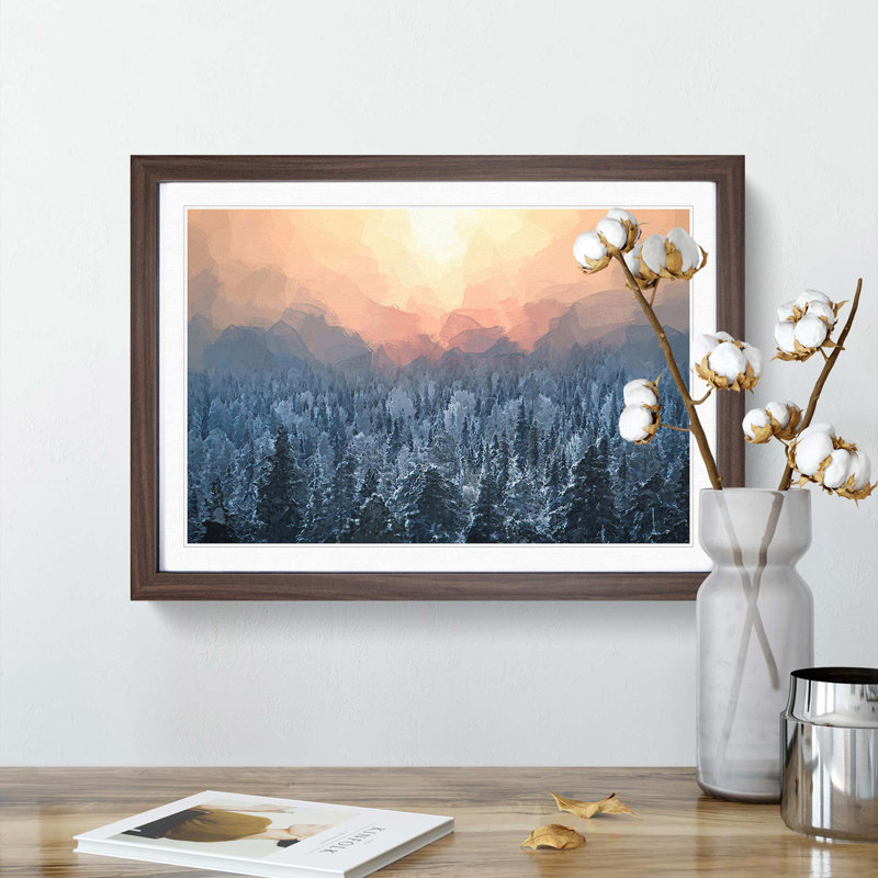 Sun High over Winter a Forest in Abstract - Picture Frame Graphic Art Print on MDF, 36cm H x 48cm W x 2cm D, Walnut Framed