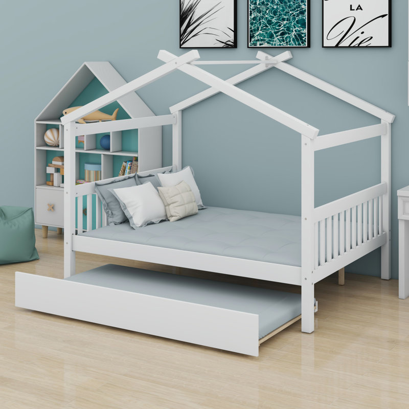 Lit en bois avec couchette, Blanc