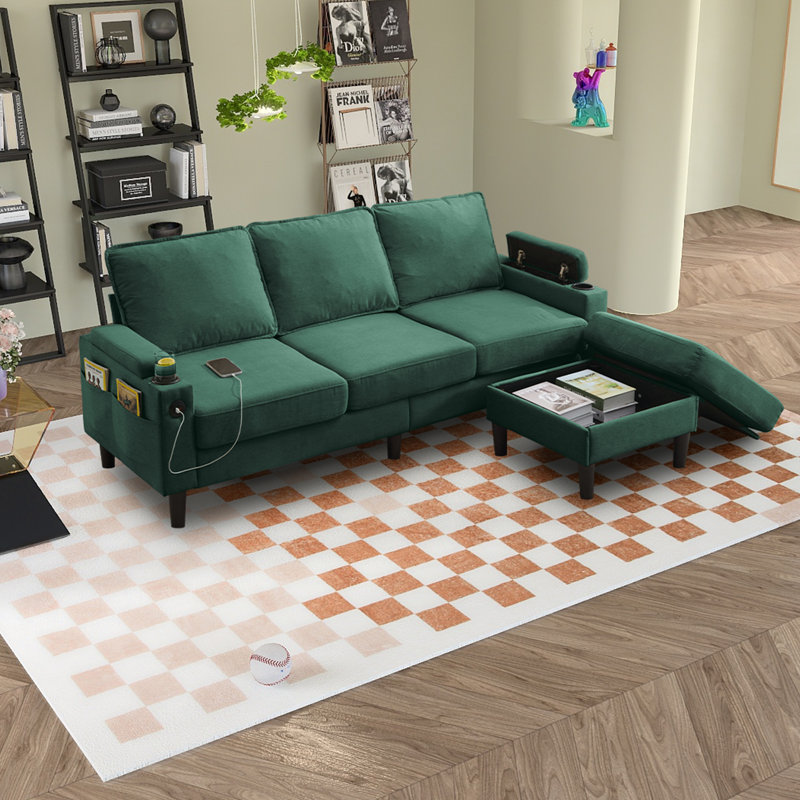 Knock Down 3-Seat Combo Sofa With Storage Ottoman  For Living Room Apartment  Bedroom And Compact Room, Upholstered Sectional Couch, L Shaped  Bench With A Footrest, A Individual Sto