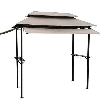 8X4ft Grill Gazebo With Strong Steel Frame And Flame Retardant Cloth - Shade Provider, Weather , Outdoor Dining Spot Support Canopy Shelter, Enjoyment
