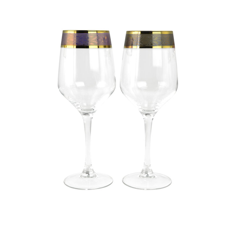 Elegant Gold Rimmed Multicolor Wine Glass Set, 8.75 Inches