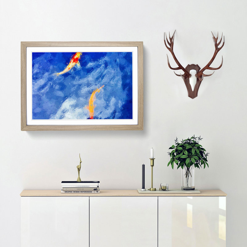 Koi & Carp Fish in Abstract - Picture Frame Graphic Art Print, 35cm H x 50cm W x 2cm D, Oak