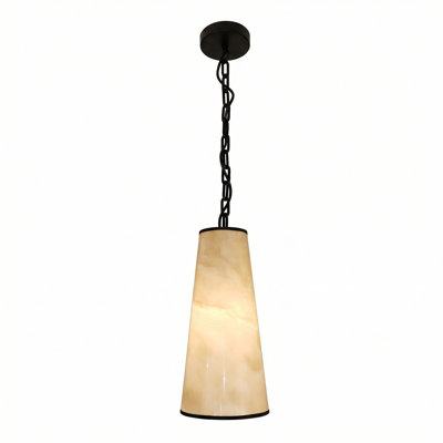 Luminaire suspendu tambour conique à 1 lumière Nena - Noir mat - Abat-jour faux albâtre