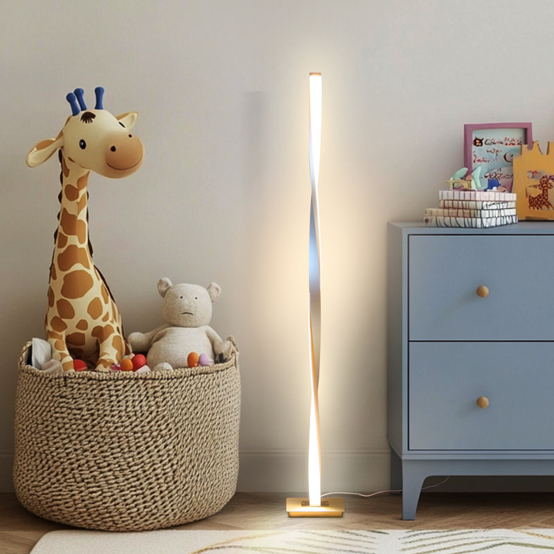 Helix 48 in. Industrial LED Floor Lamp with Built-In 3-Way Dimmer, Silver