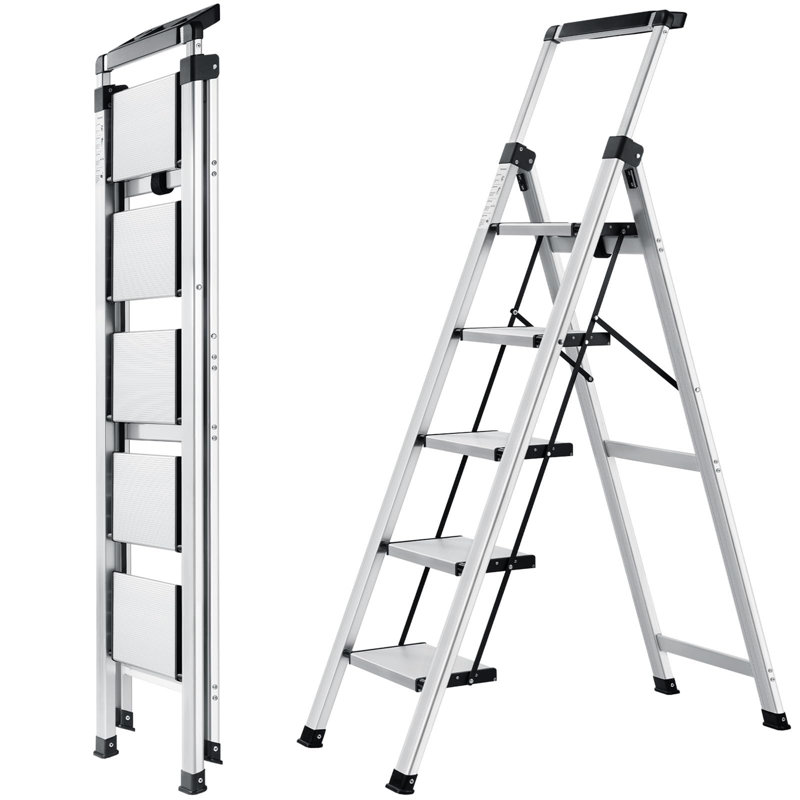 Escabeau pliant en aluminium à 5 marches, Argent