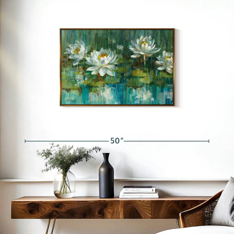 Récolte de nénuphars, Cadre flottant doré, 31 po x 21 po