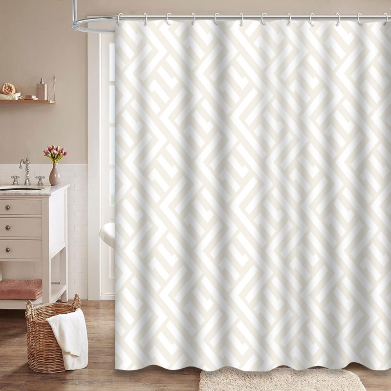 Black White Geometric Lattice Ethnic Pattern Shower Curtain with 12 Hooks, 72" L x 84" W