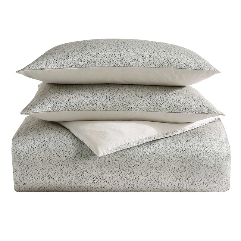Vera Wang Speckled Satin Weave Grey Duvet Cover Set, Queen Duvet Cover + 2 Standard Shams