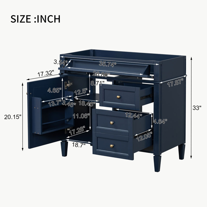 36'' Bathroom Vanity without Top Sink, Blue