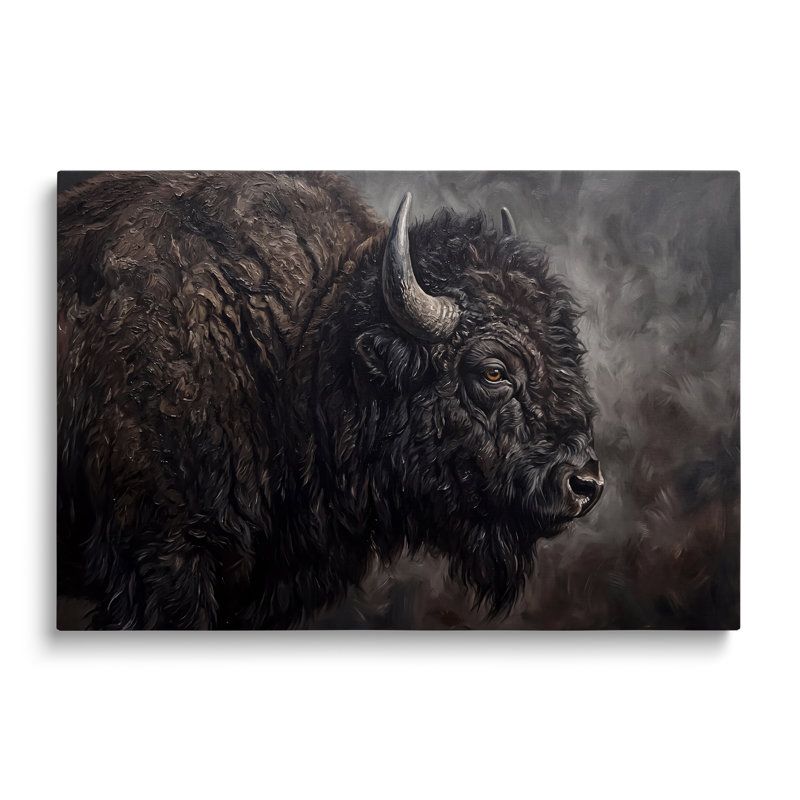 Tableau multicolore sur toile représentant un bison dans un paysage, œuvre d'art murale picturale pour le salon, la salle à manger et la chambre.