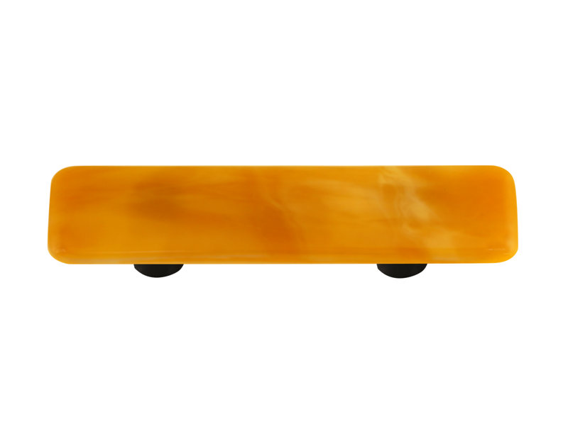 Amber Swirl Glass Bar Pull with Black Mounting Hardware