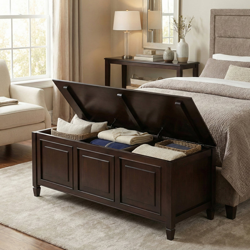 Connaught 51"W Solid Wood Traditional Storage Bench Trunk with Flip Top, Dark Chestnut Brown