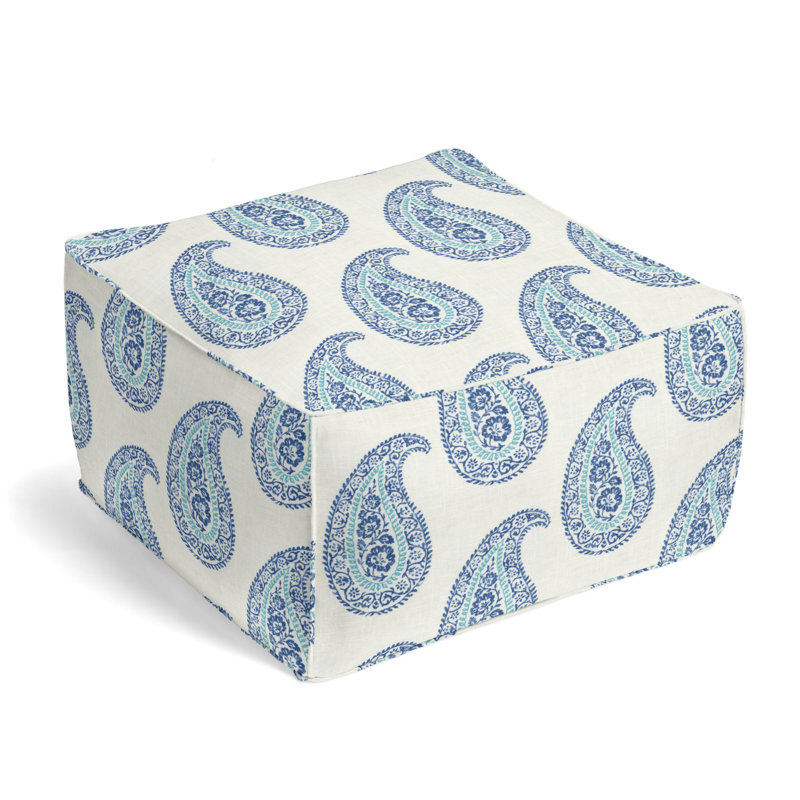 Upholstered Pouf, Sea Linen Blend/Cotton Blend