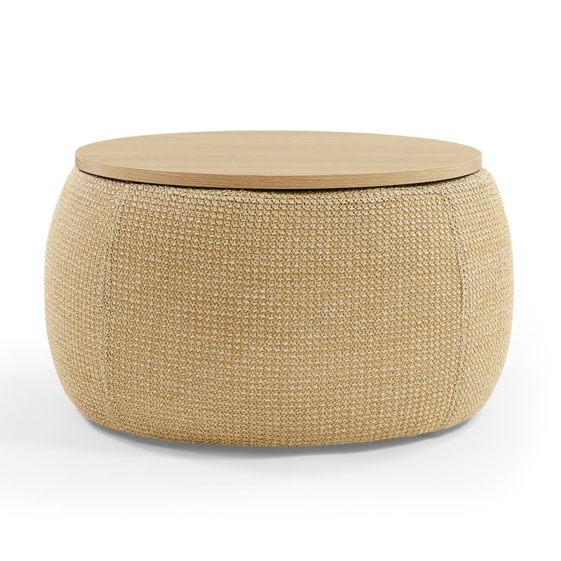 Repose-pieds rond avec rangement, fonction 2 en 1, table de bout avec repose-pieds, naturel (25,5 po x 25,5 po x 14,5 po)