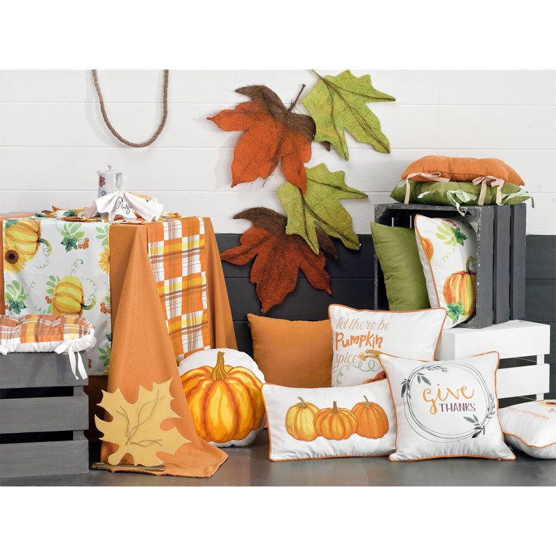 Thanksgiving White and Orange Polyester Pillow Covers, Set of 2