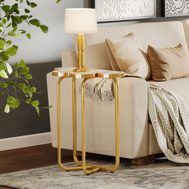 Ensemble de 2 tables d'appoint dorées pour salon, chambre à coucher
