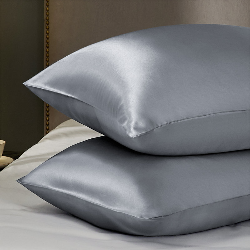 Ensemble de 2 taies d'oreiller en satin, 300 fils au pouce, GentleSoft ™, Taies d'oreiller pour grand lit, Gris espace