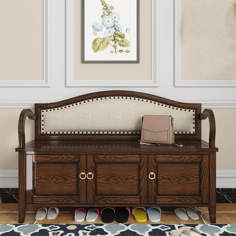 Banc de rangement rembourré pour chaussures, Beige / noyer