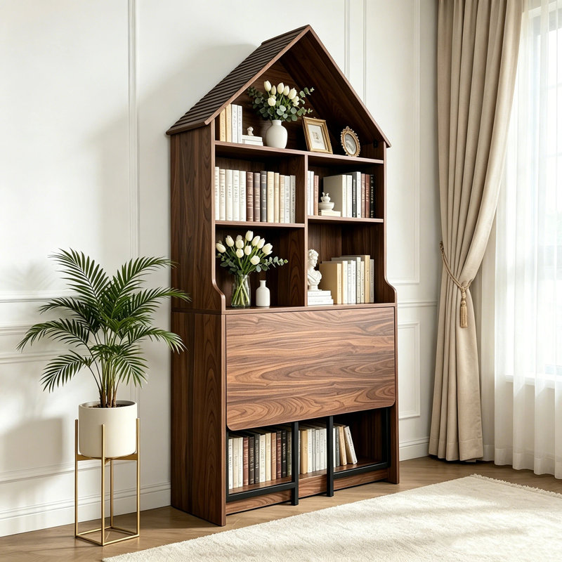 Bureau convertible convertible de bureau à bibliothèque, bureau pliable avec rangement, H 73,22 po x l 31,49 po x P 11,42 po