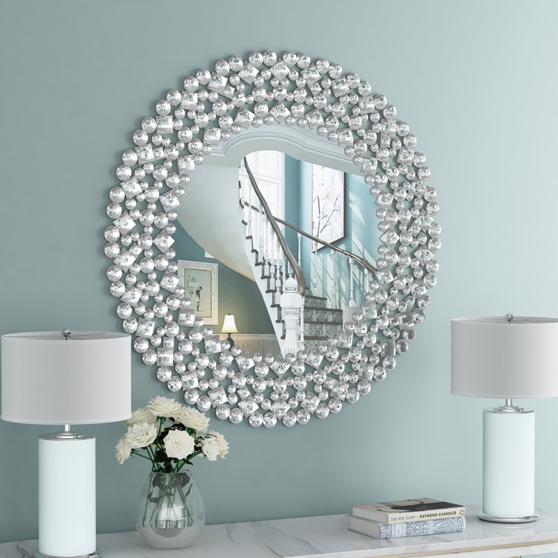 Rillamas 34" Crystal Round Decorative Wall Mirror