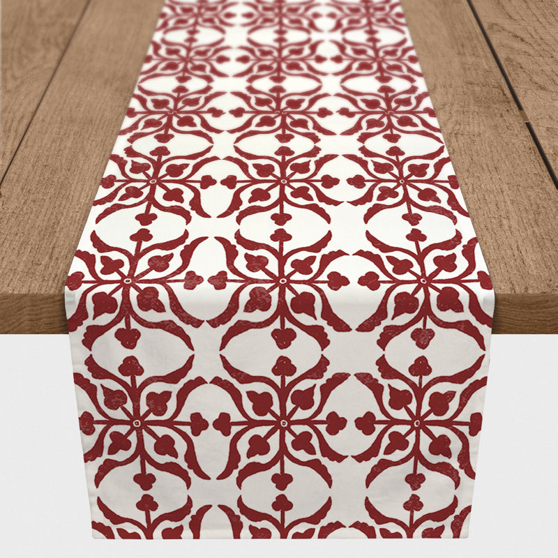 Aleksis Rectangle Damask Polyester Table Runner, 72" x 16", Red