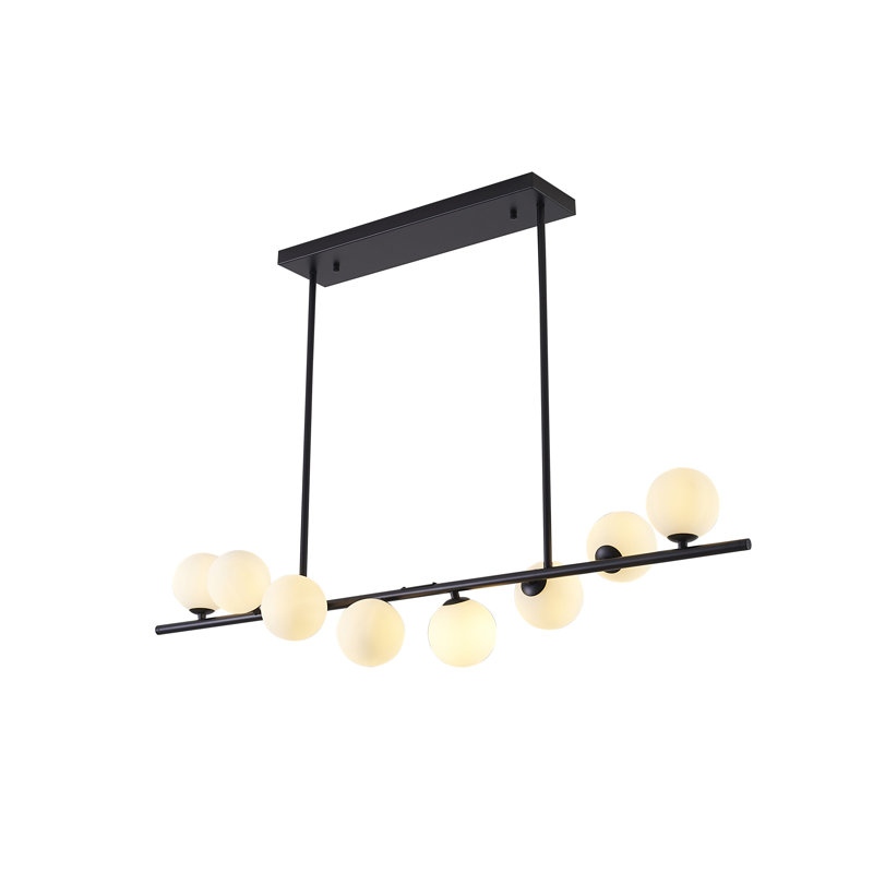 Lustre moderne 8 lumières noir avec abat-jour en verre, Noir, noir, noir, noir