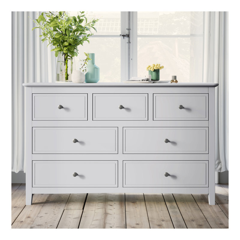 Commode 7 tiroirs en bois massif blanc
