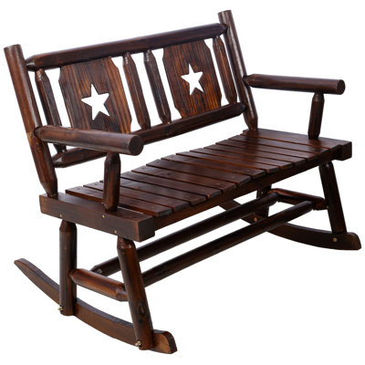 Outdoor Wood Rocking Chair With Wide Curved Seat, Porch Rocker For Porch, Garden, Backyard by Lark Manor