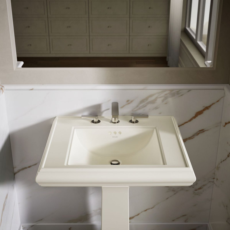 Memoirs® Rectangular Pedestal Bathroom Sink with Overflow, Biscuit, 8'' Centers
