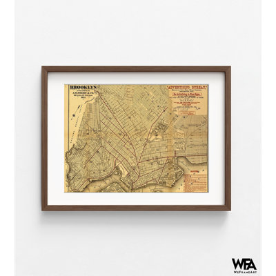 Brooklyn Street Map 1874, Old Street Map, New Yorker Wall Decor, Old City Map Print, New York Flat Decor, Framed Office Entryway Decor