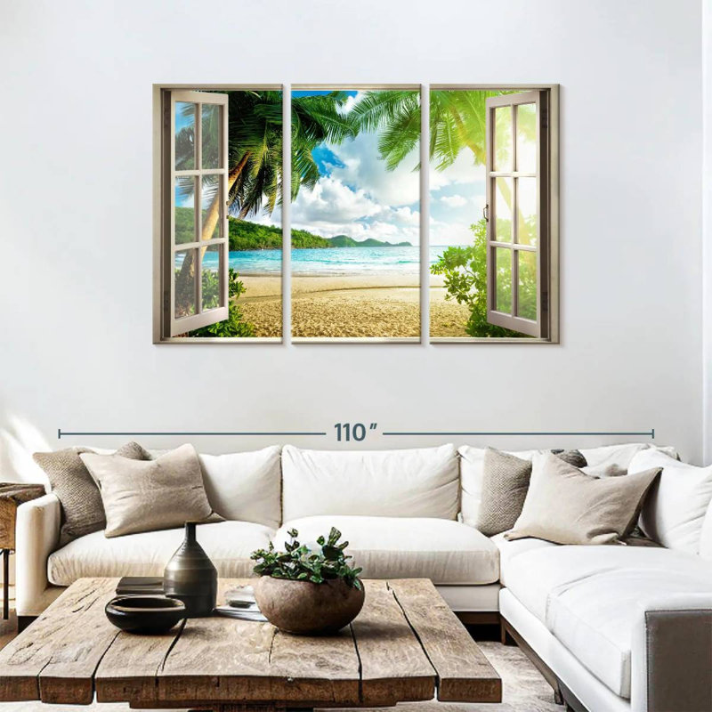 Window To Lush Beach Wall Art Multi Piece Canvas Print, H 48 po x l 74 po x P 1,25 po