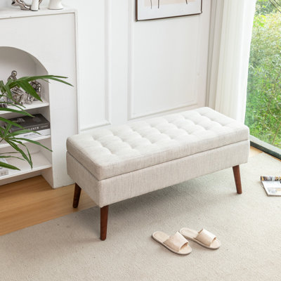 Repose-pieds capitonné avec rangement | Pieds en bois massif, couvercle à charnières de sécurité pour le lit et le vestibule de la chambre à coucher