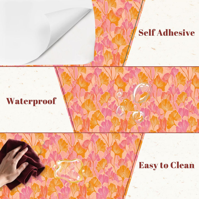 Papier peint adhésif peler et coller en PVC, revêtement mural auto-adhésif amovible avec imprimé floral abstrait rose doux, imperméable pour la décoration intérieure - rouleau