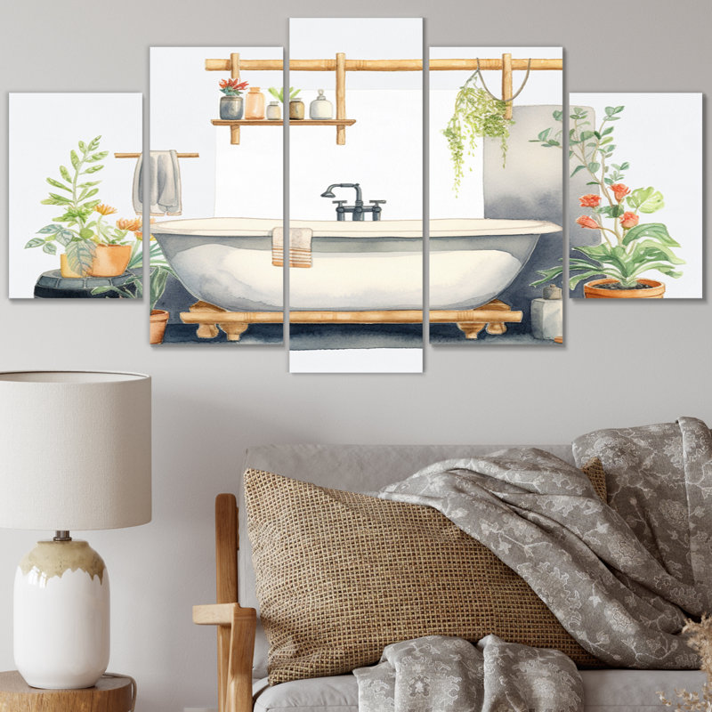 Natural Bathroom Decor V - Impression sur toile - 5 panneaux