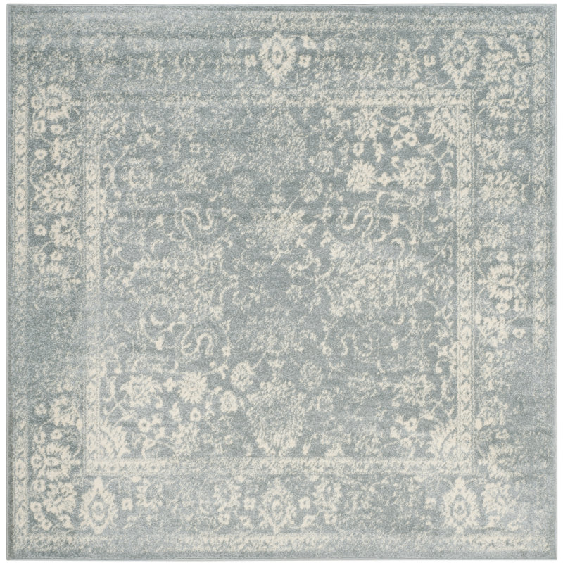 Tapis à motif oriental ardoisé / ivoire Nuss, Carré 8 pi
