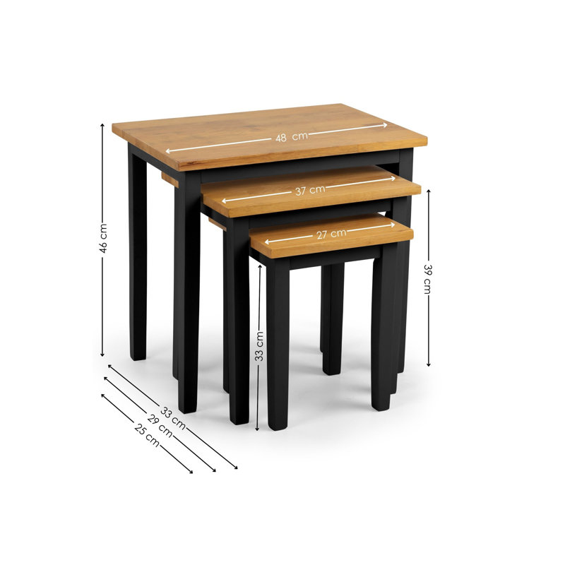 Elvina Solid Wood Nesting Tables, Oak/Black