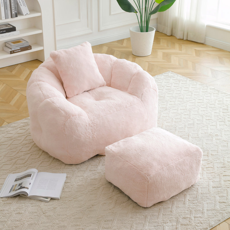 Fauteuil à billes avec repose-pieds, Rose